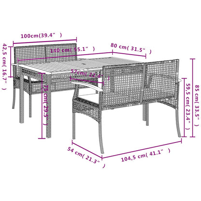 Set da Pranzo da Giardino 3 pz con Cuscini Beige in Polyrattan | homemem39