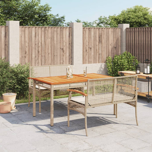 Set da Pranzo da Giardino 3 pz con Cuscini Beige in Polyrattan - homemem39