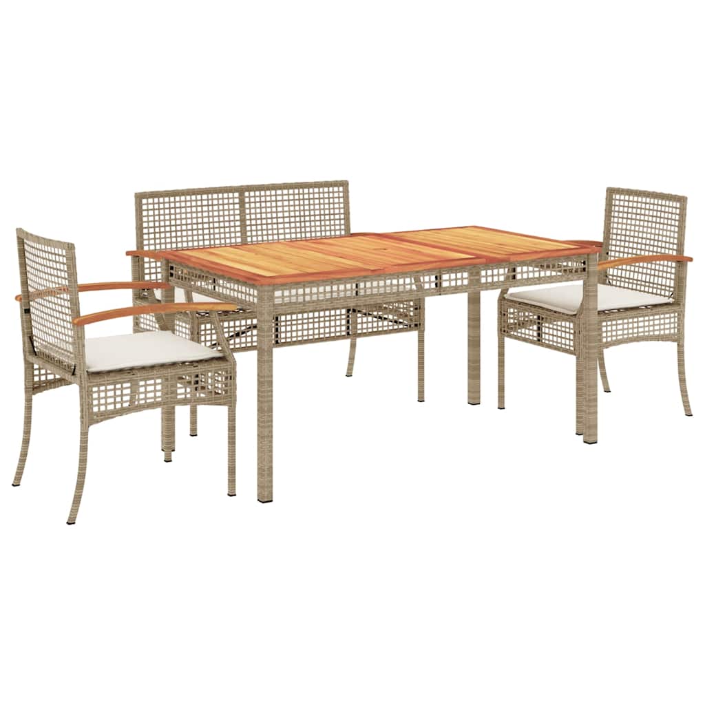 Set da Pranzo da Giardino 4 pz con Cuscini Beige in Polyrattan | homemem39