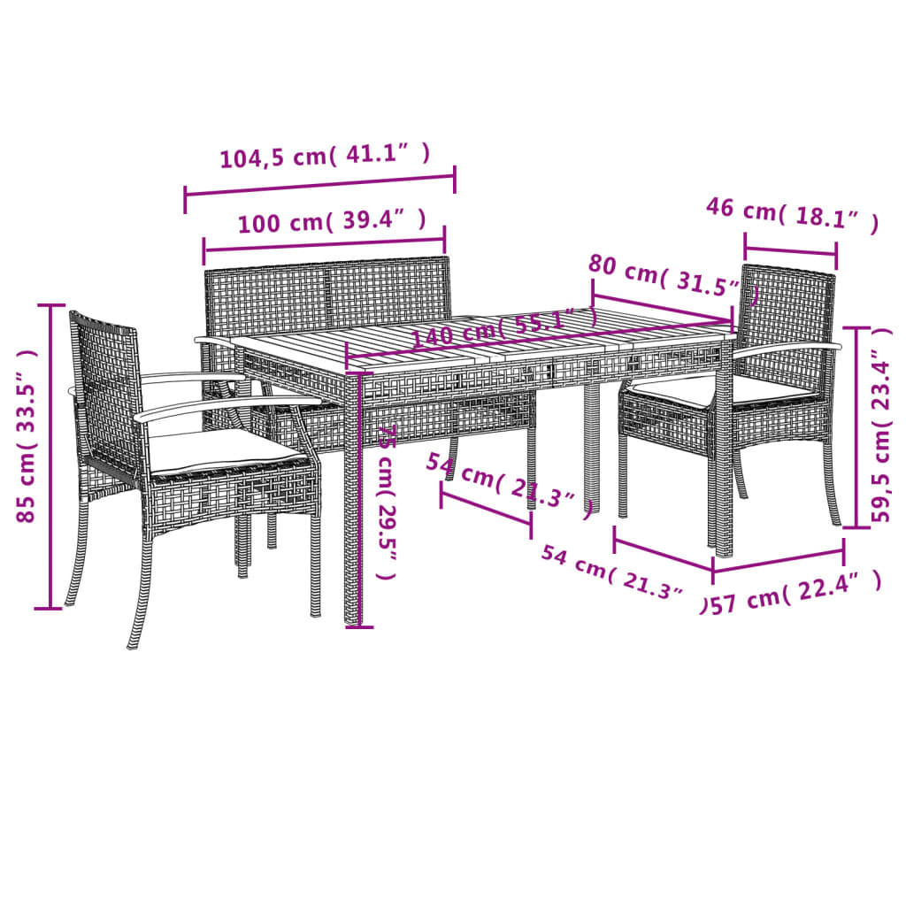 Set da Pranzo da Giardino 4 pz con Cuscini Beige in Polyrattan | homemem39