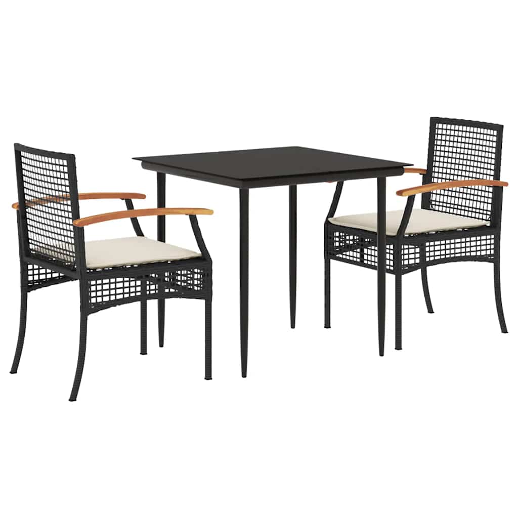 Set da Pranzo da Giardino 3 pz con Cuscini Nero in Polyrattan | homemem39