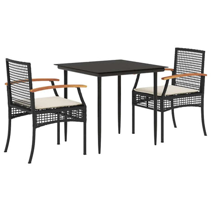 Set da Pranzo da Giardino 3 pz con Cuscini Nero in Polyrattan | homemem39