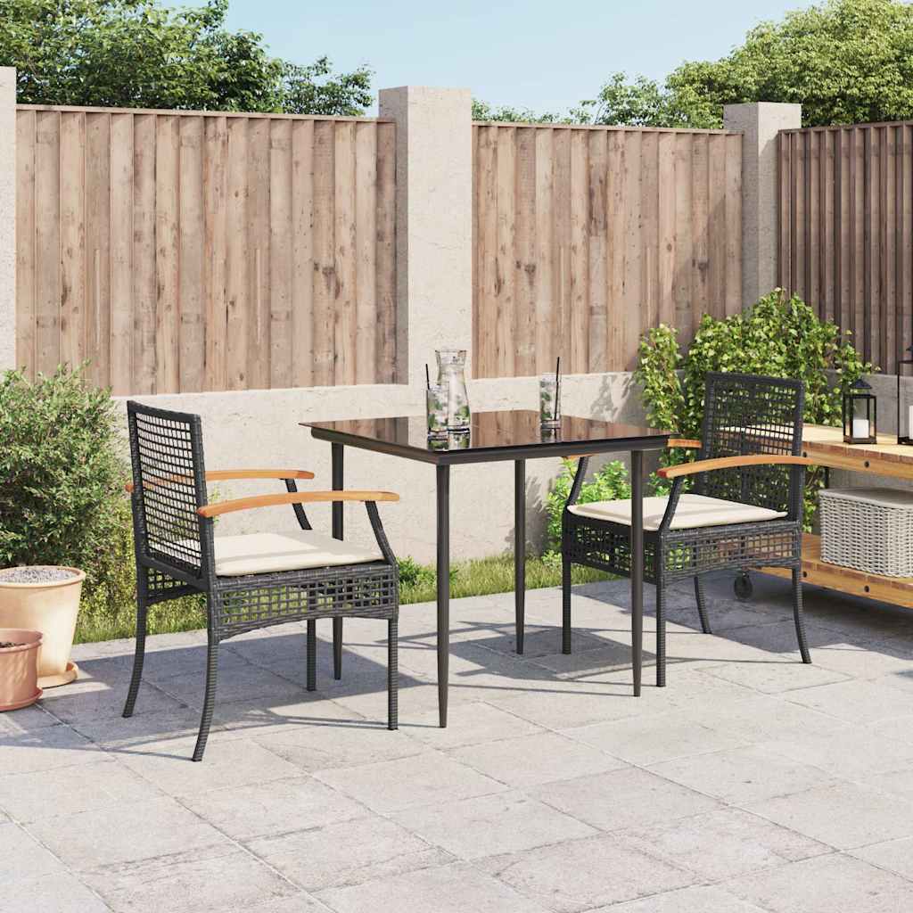 Set da Pranzo da Giardino 3 pz con Cuscini Nero in Polyrattan | homemem39