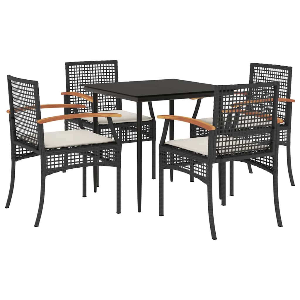 Set da Pranzo da Giardino 5 pz Nero con Cuscini in Polyrattan | homemem39