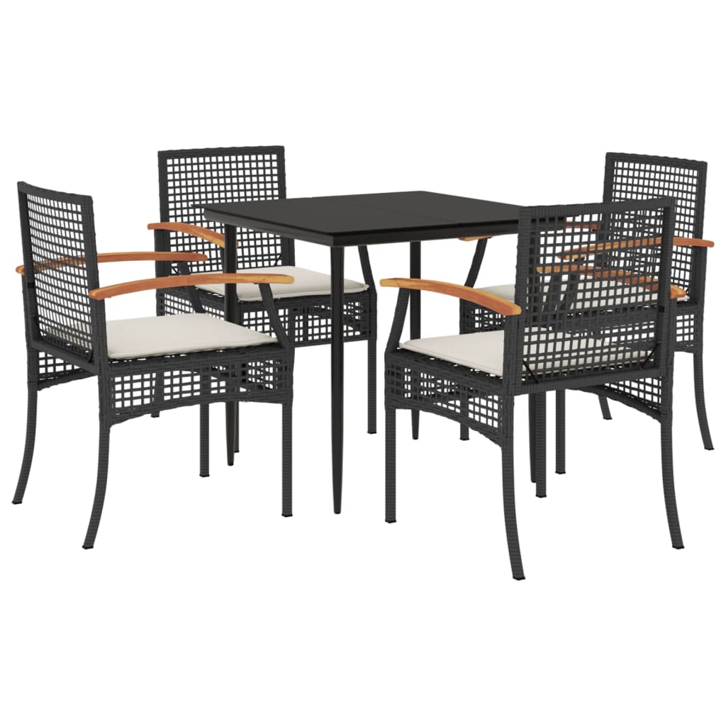 Set da Pranzo da Giardino 5 pz Nero con Cuscini in Polyrattan - homemem39
