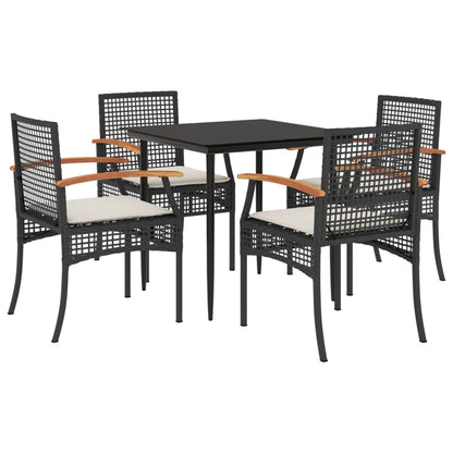 Set da Pranzo da Giardino 5 pz Nero con Cuscini in Polyrattan - homemem39