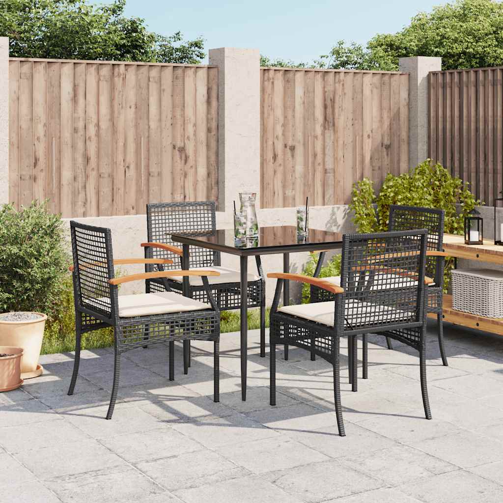 Set da Pranzo da Giardino 5 pz Nero con Cuscini in Polyrattan | homemem39