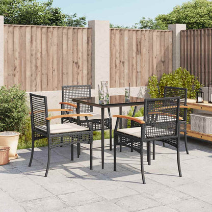 Set da Pranzo da Giardino 5 pz Nero con Cuscini in Polyrattan | homemem39