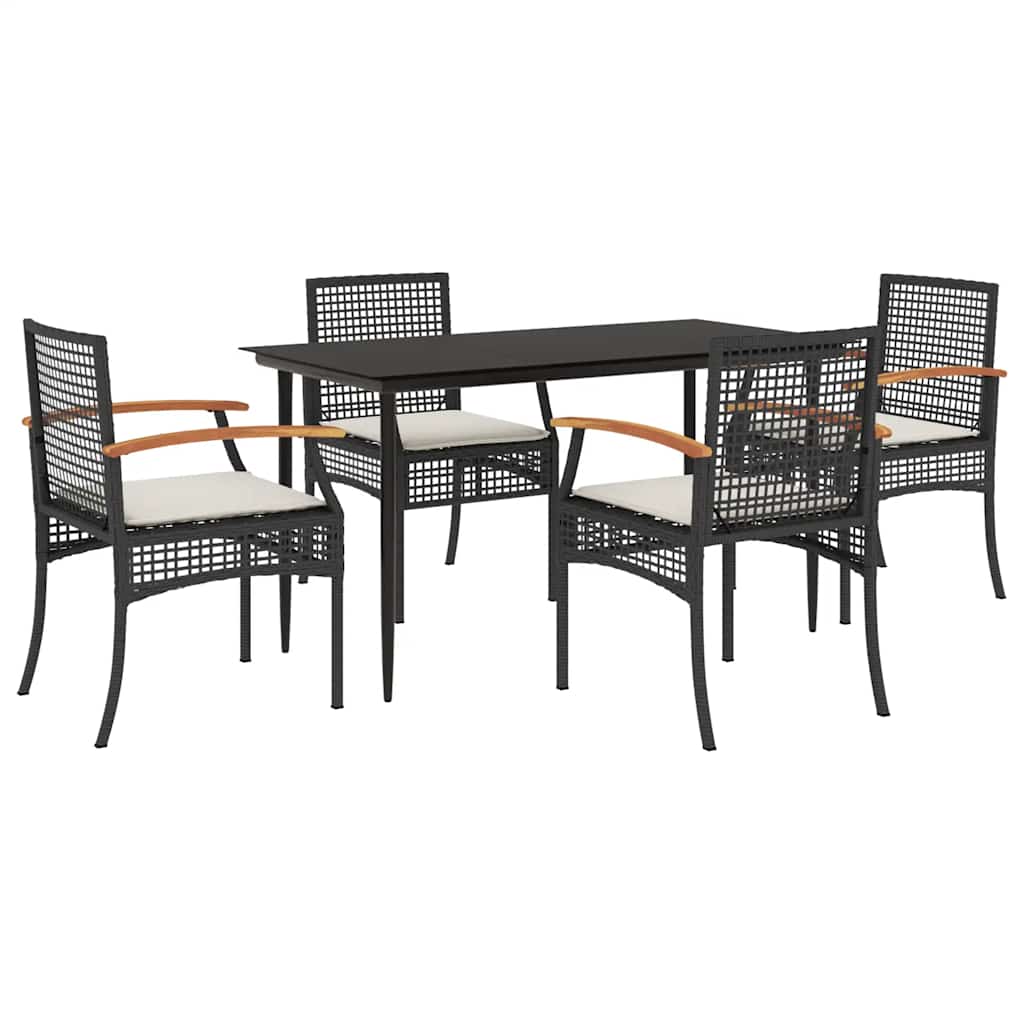 Set da Pranzo da Giardino 5 pz Nero con Cuscini in Polyrattan | homemem39