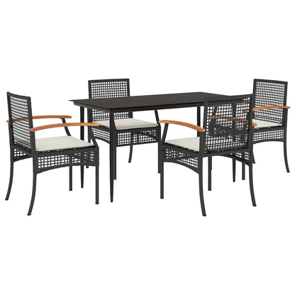 Set da Pranzo da Giardino 5 pz Nero con Cuscini in Polyrattan | homemem39