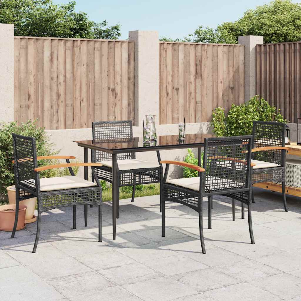 Set da Pranzo da Giardino 5 pz Nero con Cuscini in Polyrattan | homemem39