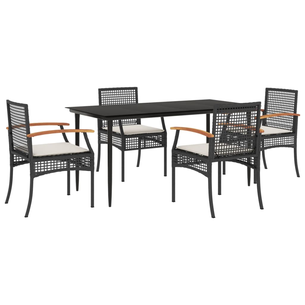 Set da Pranzo da Giardino 5 pz Nero con Cuscini in Polyrattan | homemem39