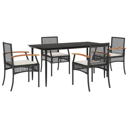 Set da Pranzo da Giardino 5 pz Nero con Cuscini in Polyrattan | homemem39