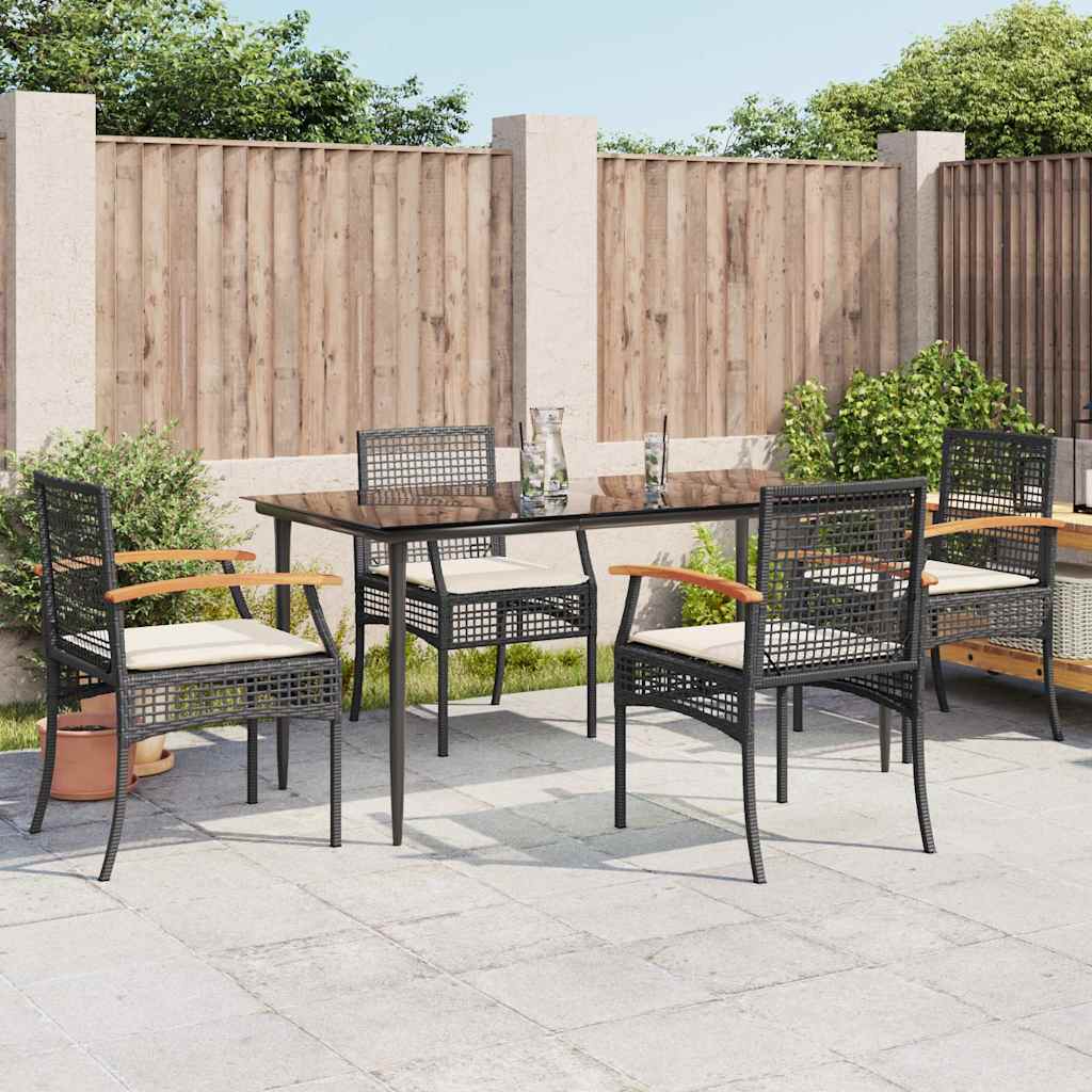 Set da Pranzo da Giardino 5 pz Nero con Cuscini in Polyrattan | homemem39