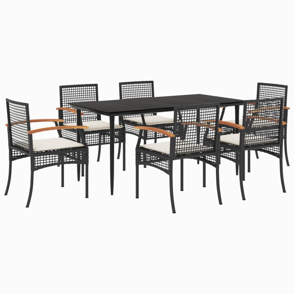 Set da Pranzo da Giardino 7 pz Nero con Cuscini in Polyrattan - homemem39