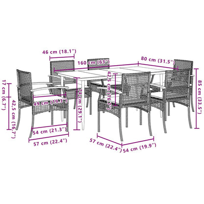 Set da Pranzo da Giardino 7 pz Nero con Cuscini in Polyrattan | homemem39