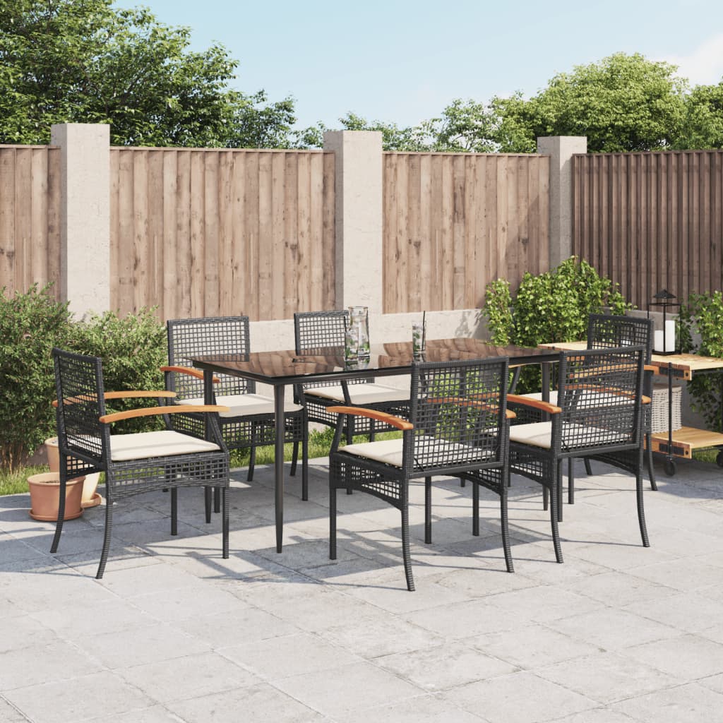 Set da Pranzo da Giardino 7 pz Nero con Cuscini in Polyrattan | homemem39