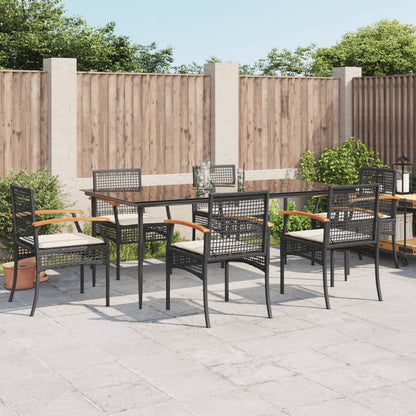 Set da Pranzo da Giardino 7 pz Nero con Cuscini in Polyrattan - homemem39