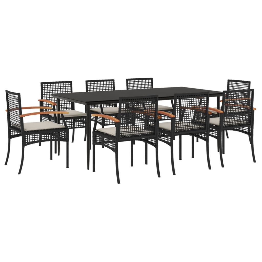 Set da Pranzo da Giardino 9 pz con Cuscini Nero in Polyrattan - homemem39