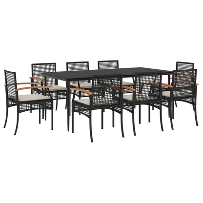 Set da Pranzo da Giardino 9 pz con Cuscini Nero in Polyrattan - homemem39