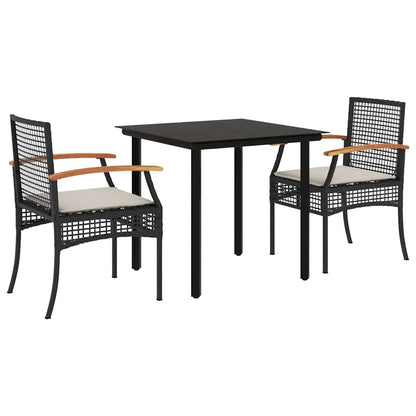 Set da Pranzo da Giardino 3 pz con Cuscini Nero in Polyrattan | homemem39