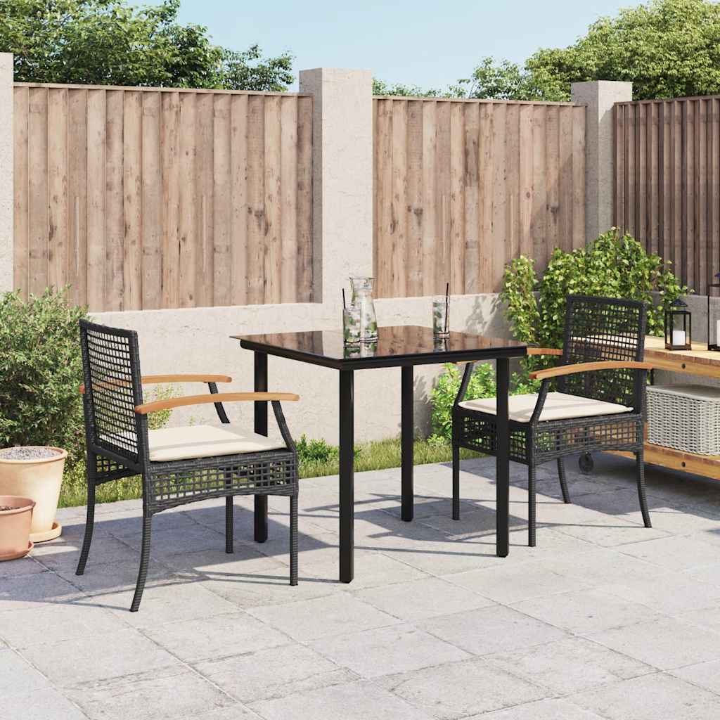 Set da Pranzo da Giardino 3 pz con Cuscini Nero in Polyrattan | homemem39