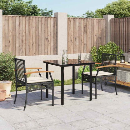 Set da Pranzo da Giardino 3 pz con Cuscini Nero in Polyrattan | homemem39
