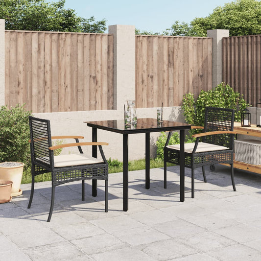 Set da Pranzo da Giardino 3 pz con Cuscini Nero in Polyrattan - homemem39