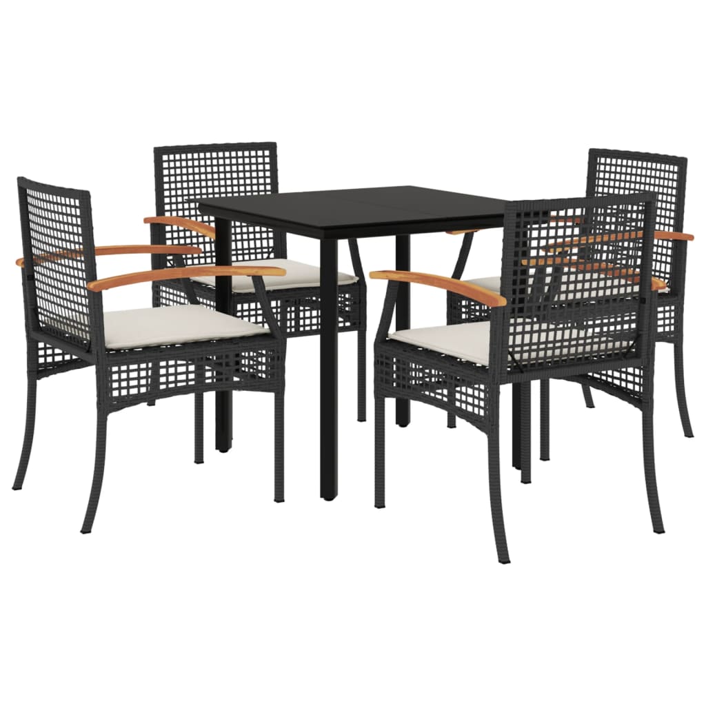 Set da Pranzo da Giardino 5 pz Nero con Cuscini in Polyrattan | homemem39