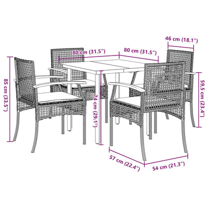 Set da Pranzo da Giardino 5 pz Nero con Cuscini in Polyrattan | homemem39