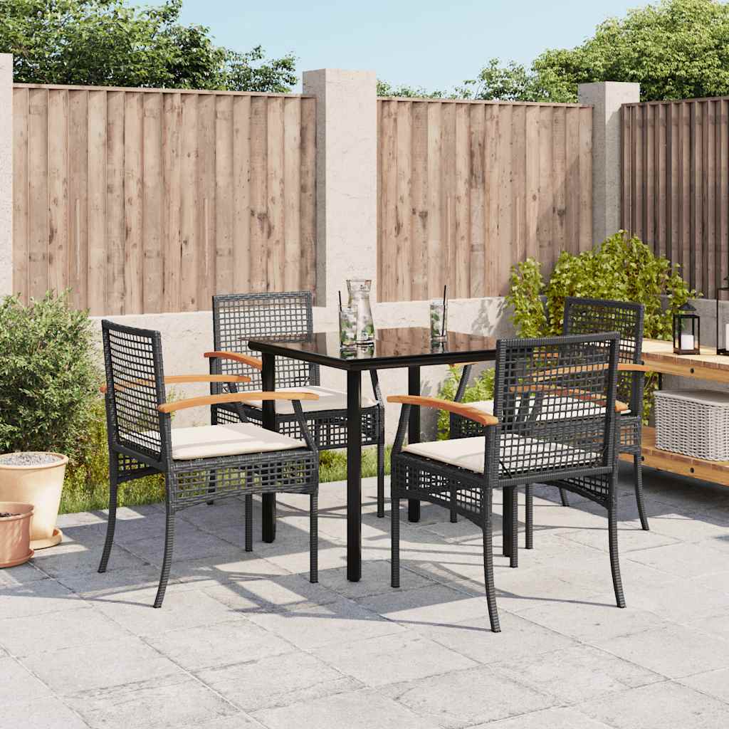 Set da Pranzo da Giardino 5 pz Nero con Cuscini in Polyrattan | homemem39