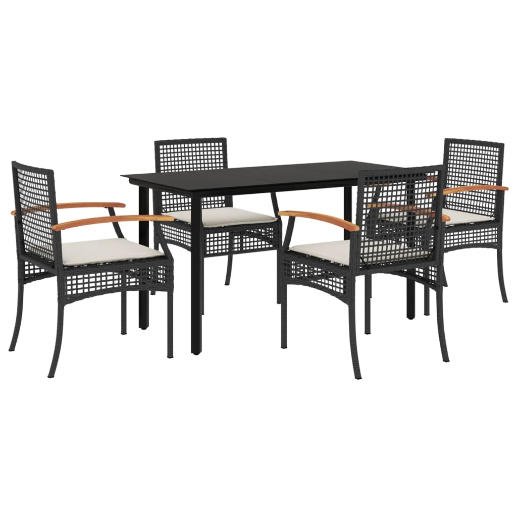 Set da Pranzo da Giardino 5 pz Nero con Cuscini in Polyrattan - homemem39