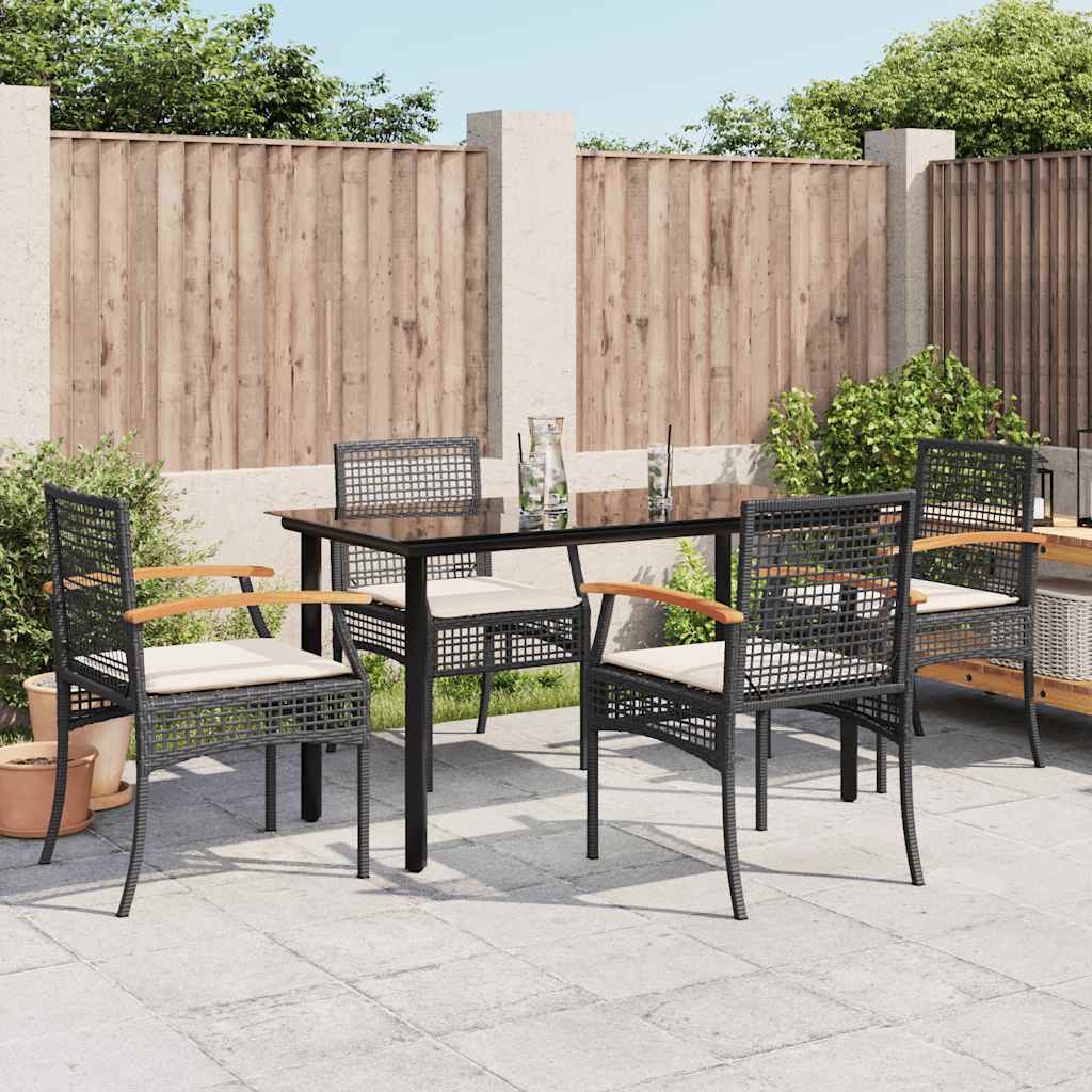 Set da Pranzo da Giardino 5 pz Nero con Cuscini in Polyrattan | homemem39