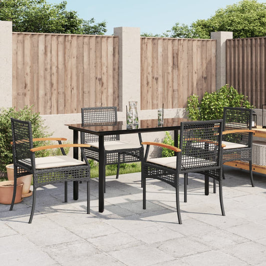 Set da Pranzo da Giardino 5 pz Nero con Cuscini in Polyrattan - homemem39