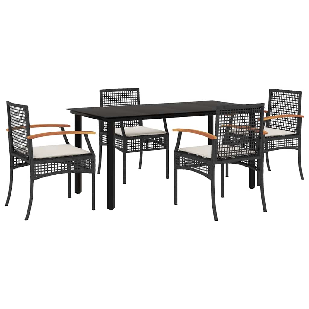Set da Pranzo da Giardino 5 pz Nero con Cuscini in Polyrattan | homemem39