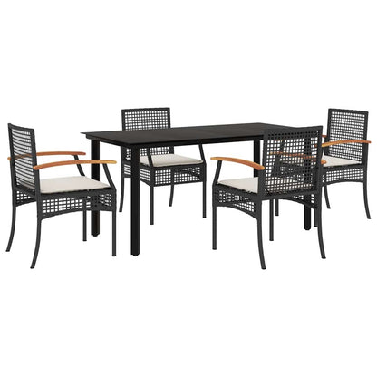 Set da Pranzo da Giardino 5 pz Nero con Cuscini in Polyrattan | homemem39
