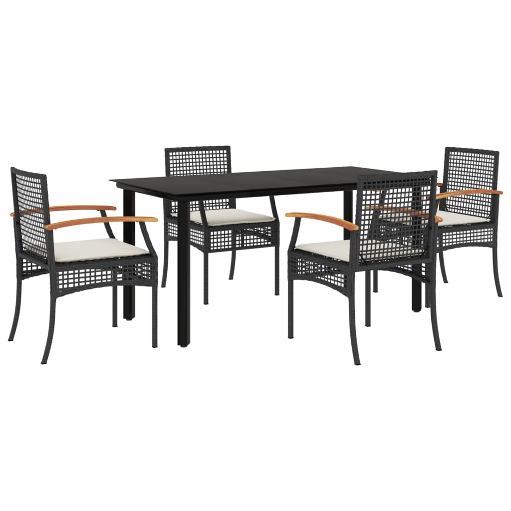 Set da Pranzo da Giardino 5 pz Nero con Cuscini in Polyrattan - homemem39