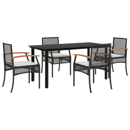 Set da Pranzo da Giardino 5 pz Nero con Cuscini in Polyrattan - homemem39