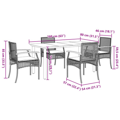 Set da Pranzo da Giardino 5 pz Nero con Cuscini in Polyrattan | homemem39