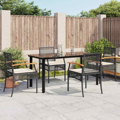 Set da Pranzo da Giardino 5 pz Nero con Cuscini in Polyrattan