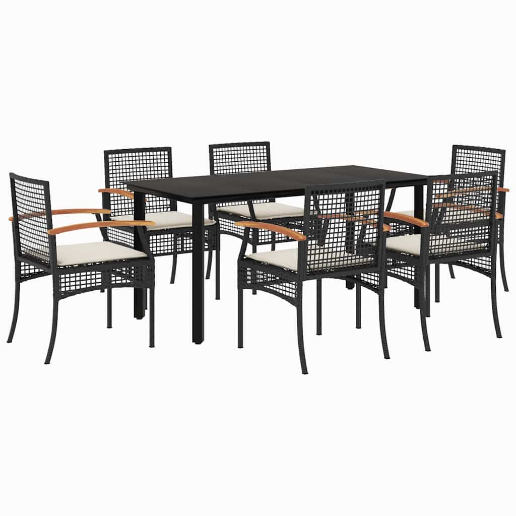 Set da Pranzo da Giardino 7 pz Nero con Cuscini in Polyrattan | homemem39