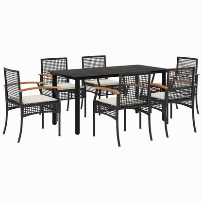Set da Pranzo da Giardino 7 pz Nero con Cuscini in Polyrattan | homemem39