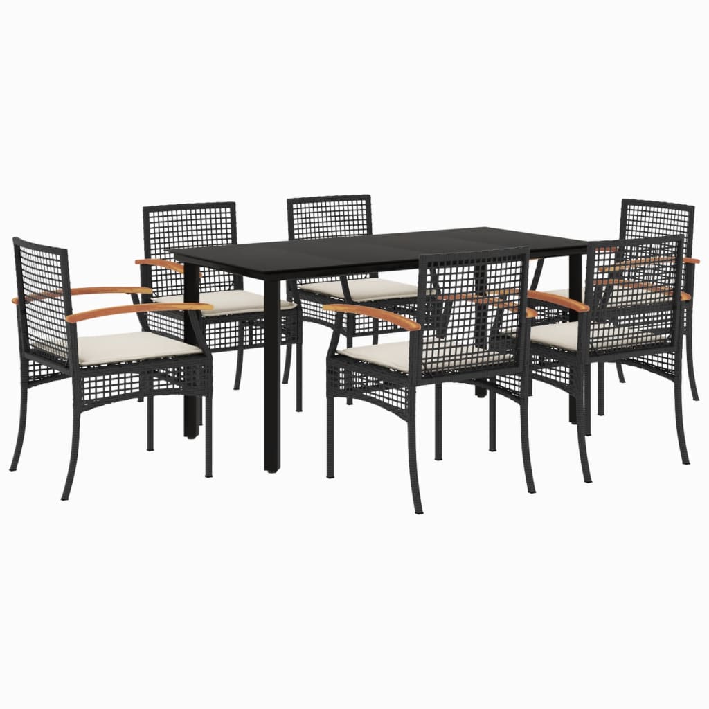 Set da Pranzo da Giardino 7 pz Nero con Cuscini in Polyrattan - homemem39