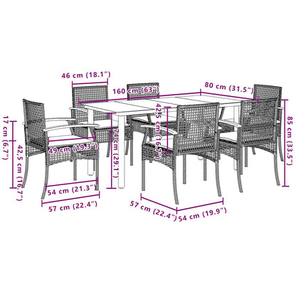 Set da Pranzo da Giardino 7 pz Nero con Cuscini in Polyrattan | homemem39