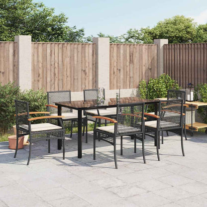 Set da Pranzo da Giardino 7 pz Nero con Cuscini in Polyrattan | homemem39