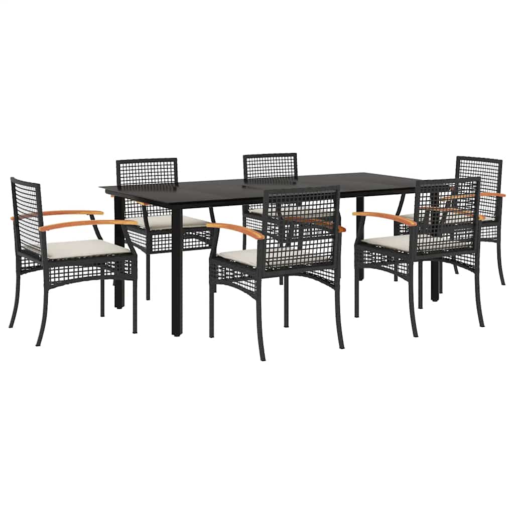 Set da Pranzo da Giardino 7 pz Nero con Cuscini in Polyrattan | homemem39
