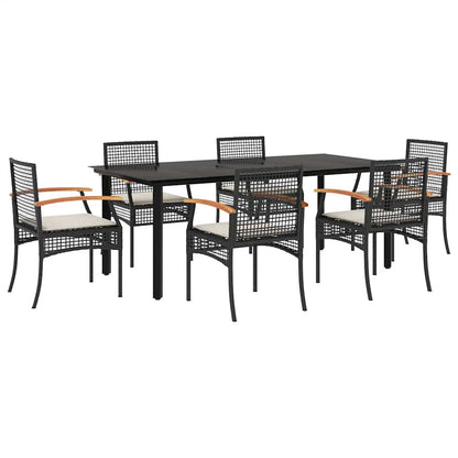 Set da Pranzo da Giardino 7 pz Nero con Cuscini in Polyrattan | homemem39