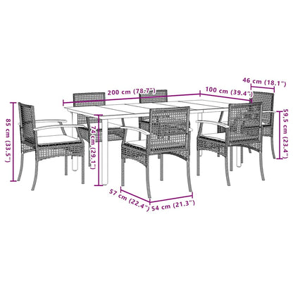 Set da Pranzo da Giardino 7 pz Nero con Cuscini in Polyrattan | homemem39