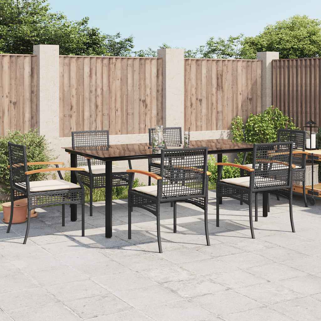 Set da Pranzo da Giardino 7 pz Nero con Cuscini in Polyrattan | homemem39