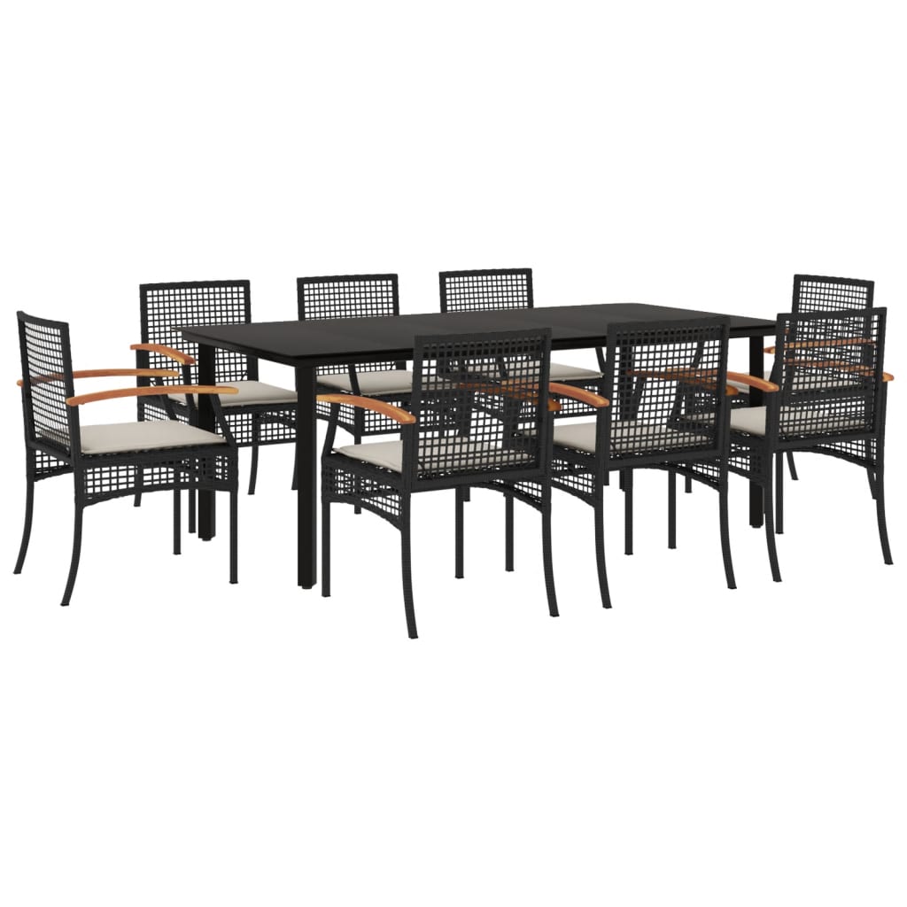 Set da Pranzo da Giardino 9 pz con Cuscini Nero in Polyrattan | homemem39